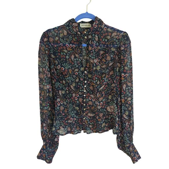 Nicholas Floral Silk High Neck Blouse Size 2 - Picture 2 of 7